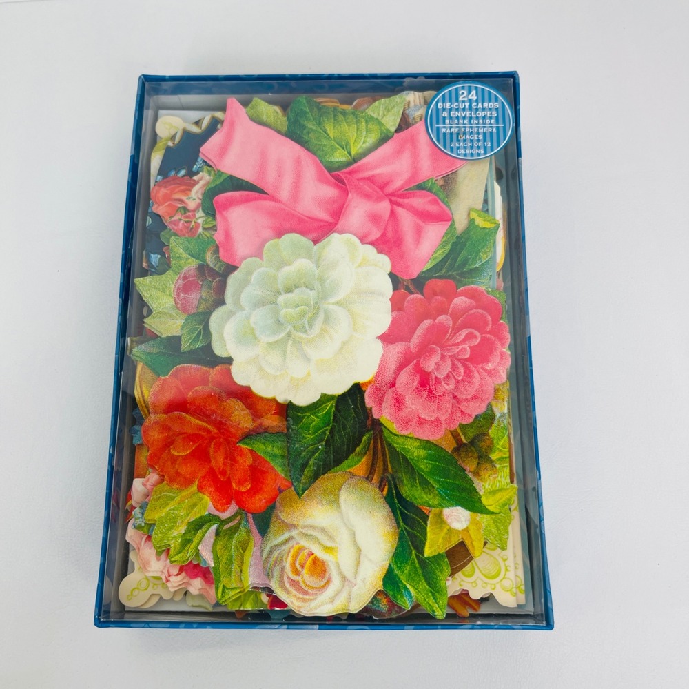 Punch Studio Die-Cut Cards 24 Count Floral Vintage Ephemera Multi